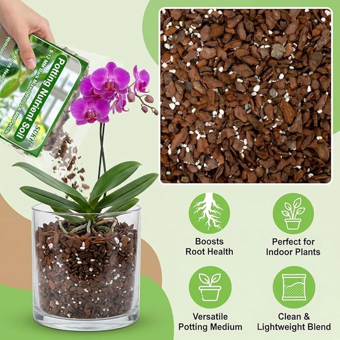 Sukh Potting Mix 8 OZ - Multi-Purpose Plant Potting Soil Orchids Food Planting Supplies Pine Bark Perlite Mulch Plant Soil for Indoor Plants Succulent Drainage Ventilation