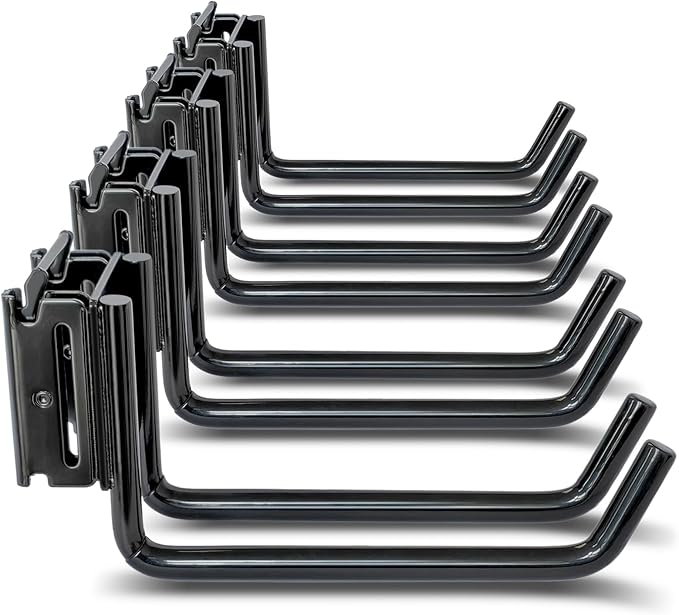 4-Pack 2"x6" Heavy-Duty E-Track Double Fitting J Hooks with Extra Rubberized Dip-Coating - Stable Organizers for Trailers, Trucks & Garden Tools