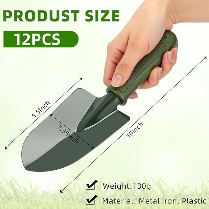 12 Pcs Garden Shovel Trowel Gardening Hand Tools Small Hand Shovels for Digging Metal Trowel Spade with Plastic Handle Anti Slippery for Lawn Yard Home Farm Planting