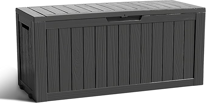 EasyUp 90 Gallon Outdoor Storage Box, Outdoor Deck Boxes for Garden Tools Equipment,Cushions and Patio Storage,Lockable and Resin,Easy to Install(Black)