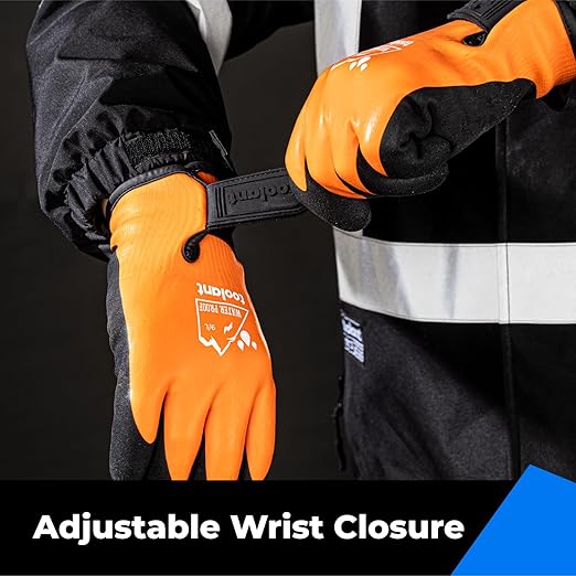 toolant 100% Waterproof Gloves for Men and Women, Winter Work Gloves for Cold Weather, Touchsreen, Thermal Gloves for Fishing, Gardening and Working in Freezer, With Grip, Orange, XX-Large