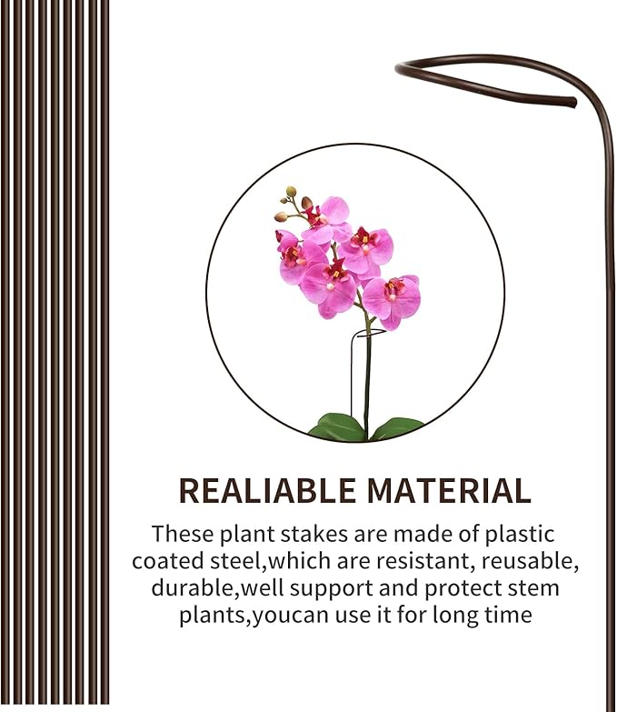 10Pcs Plant Support Stakes with 15 Pcs Plant Clips, Plant Sticks for Indoor and Outdoor Plants, Orchid Clips and Stakes,16inch Tall Bendable Single Stem Flower Stakes Bendable (10, Brown-16inch)