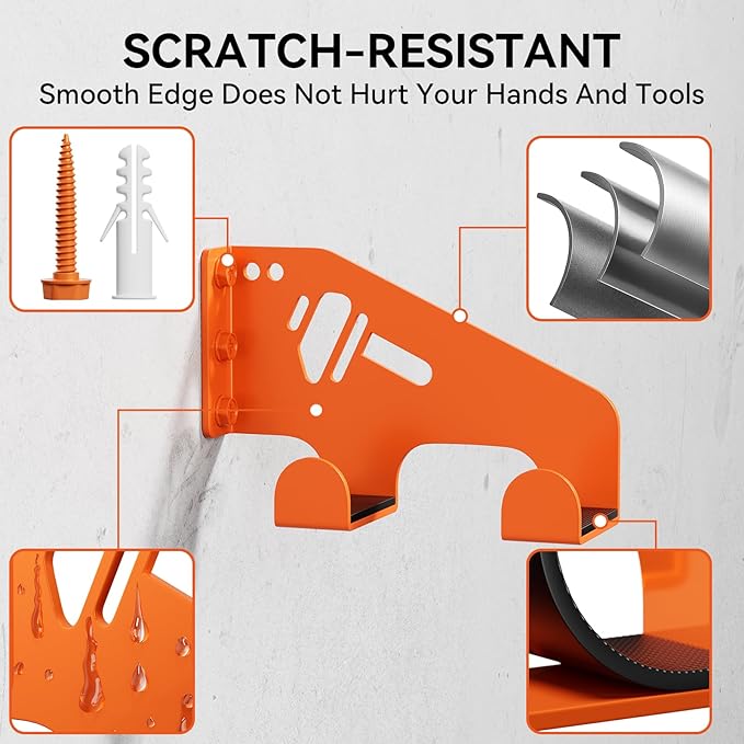 Chainsaw Hanger Wall Mount - Heavy Duty Chainsaw Holder for Garage Organization, Storage Shed Organizer, Chainsaw Rack with Protective Pad, Garage Tools, 3 Pack(Orange)