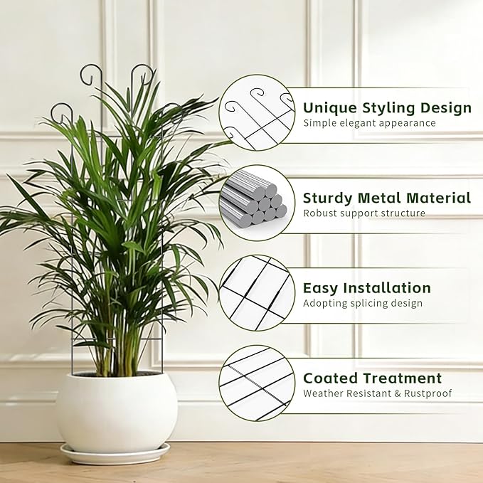 Trellis for Climbing Plants Indoor, 4 Pack 31'' Metal Plant Trellis Indoor for Potted Plants, Sturdy Plant Support Outdoor for Ivy Pothos Monstera Hoya Flower Vine, Wave Shape