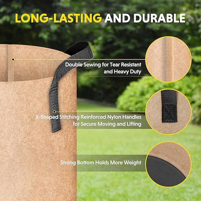 iPower Grow Bag 3 Gallon 6-Pack Heavy Duty Plant Pots, 300g Thick Nonwoven Fabric Containers Aeration with Nylon Handles, for Planting Vegetables, Fruits, Flowers, 2024 Version Tan