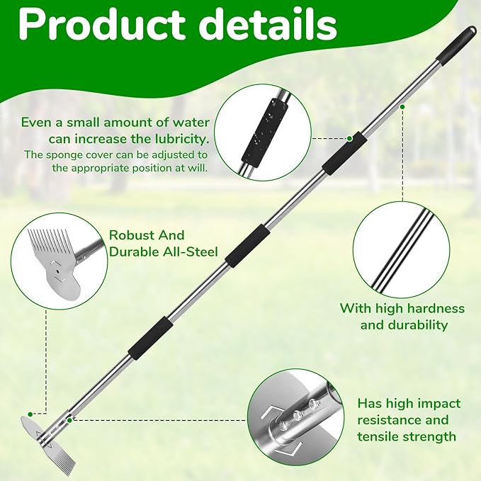 Garden Weed Tool,Portable Gardening Weeder Tool,63" Weeding Tools Gardening Long Handle,Easy Weeding Without Bending or Squatting Down,Suitable for Farm Planting,Gardening(Silver 12 Claws)