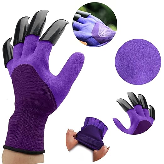 Garden Gloves with Claws, Breathable Gardening Work Gloves for Digging, Claw Gardening Gloves for Planting, Anti-Puncture Garden Gloves Best Gifts for Gardeners(1Purple).