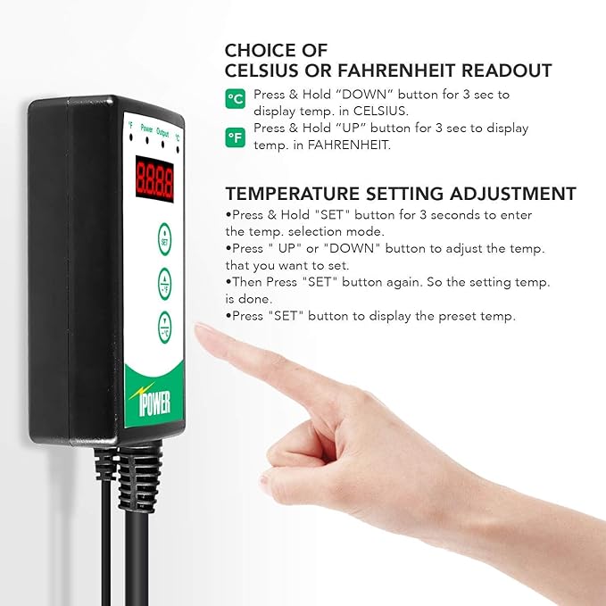iPower Digital Heat Mat Thermostat Controller and 48" x 20.75" Carbon Film Seeding Warm Hydroponic Pad with Temperature Adjustable Knob
