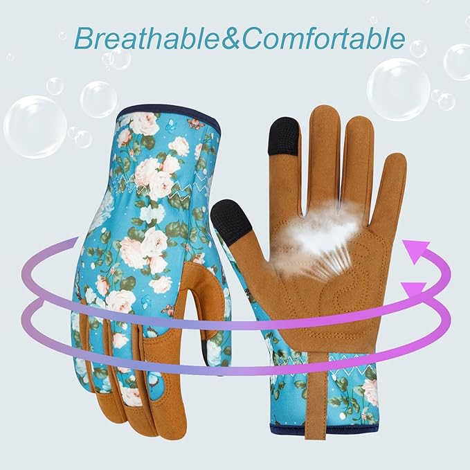 Leather Gardening Gloves for Women Thorn Proof Garden Gloves Touch Screen Working Gloves Gifts,M