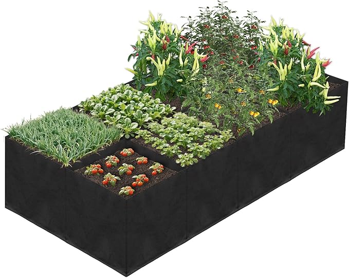 58 Gallon Fabric Raised Garden Bed, 4x1x1ft Large Garden Grow Bag Outdoor 8 Grids Planter Box Felt Planting Container for Growing Tomatoes Potatoes Plants Flowers, Black(1, Medium)
