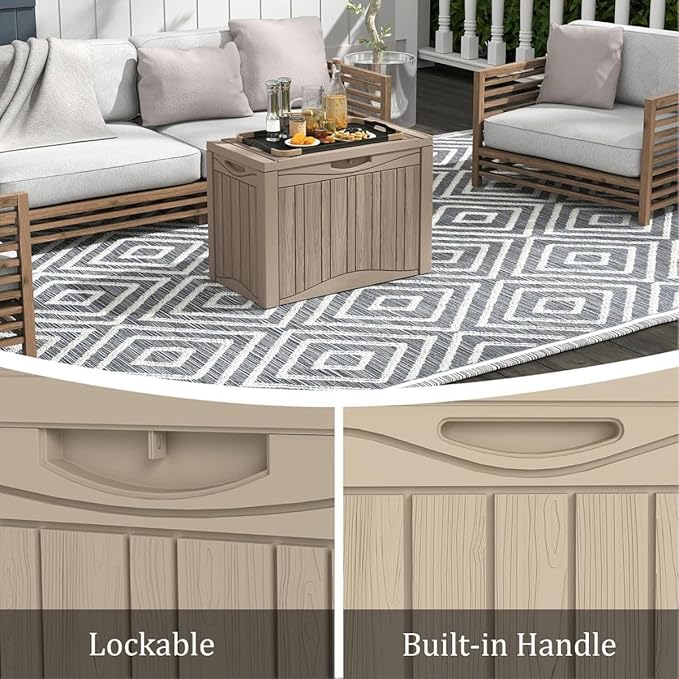 50 Gallon Resin Deck Box, Waterproof Outdoor Storage Box for Patio Furniture Accessories, Garden Tools, Indoor Storage for Cushion, Grey