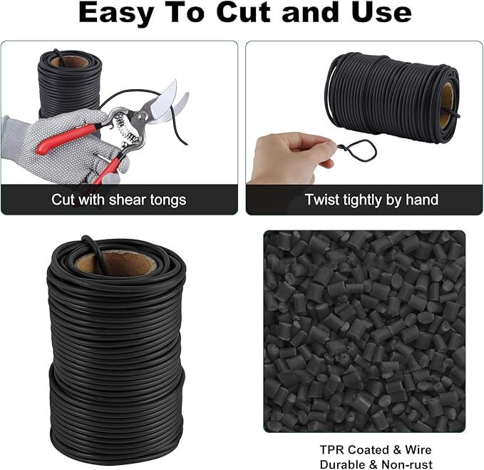 101 Feet Black Plant Twist Ties, Soft Plant ties for Vine Support, 3mm TPR Flexible Garden Tie for Plants Gardening Office Home Use