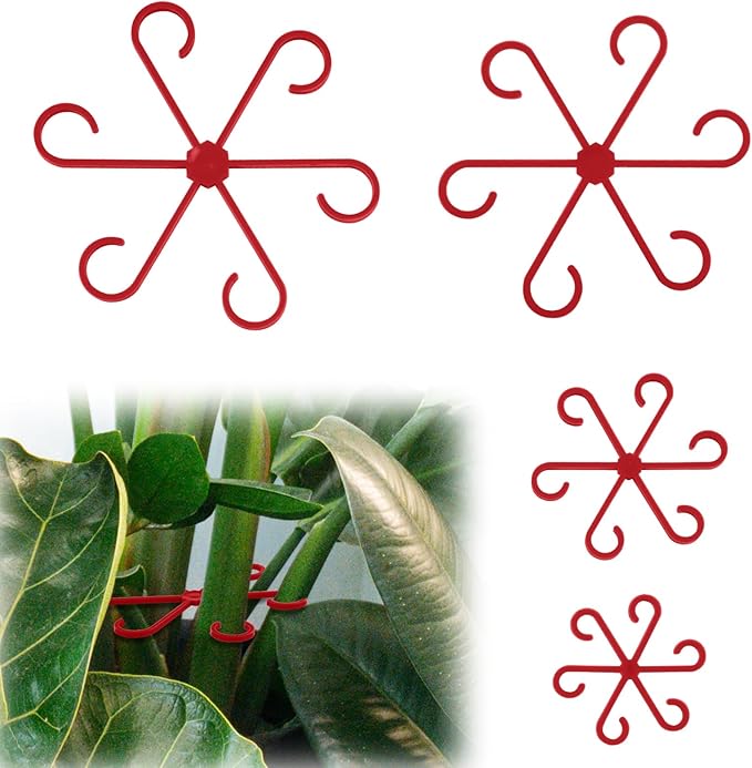 4pcs Plant Stem Supports, Plastic Houseplant Climbing Holders Stabilizer Reusable Small Climbers Flower Plant Stakes Trellis Stem Hook Growth Accessories for Indoor Monstera (Red)