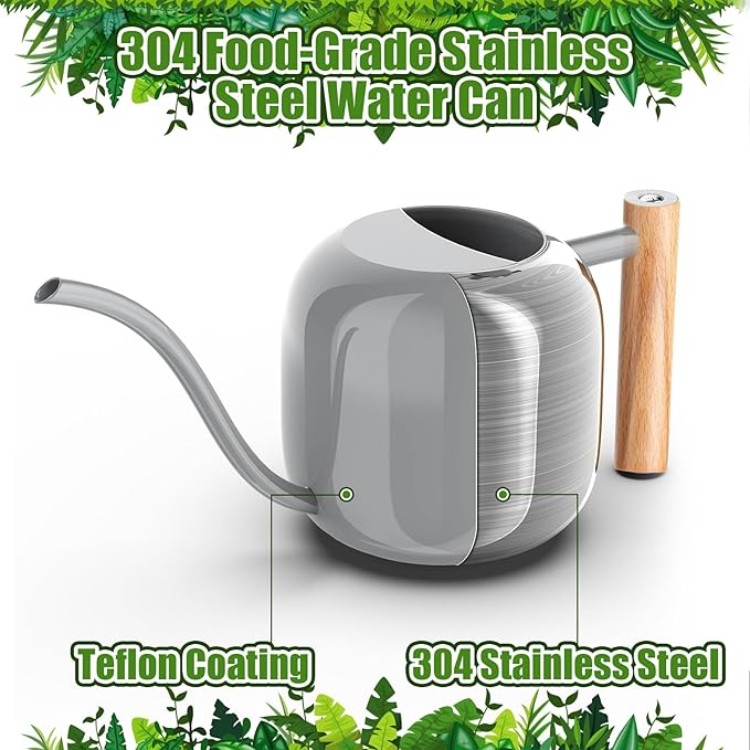 Green Moon Watering Can Indoor Plants 1.2L/41oz Elephant Gray Water Can Indoor Metal Small Water Can Pot with Long Spout for House Bonsai Plants Garden Flower Decorative