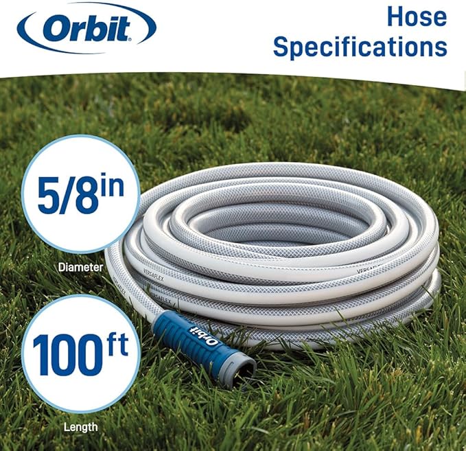 Orbit VersaFlex 100 ft x 5/8 in Garden Hose – Lightweight, Durable, 400 PSI, Easy-Grip Coupling