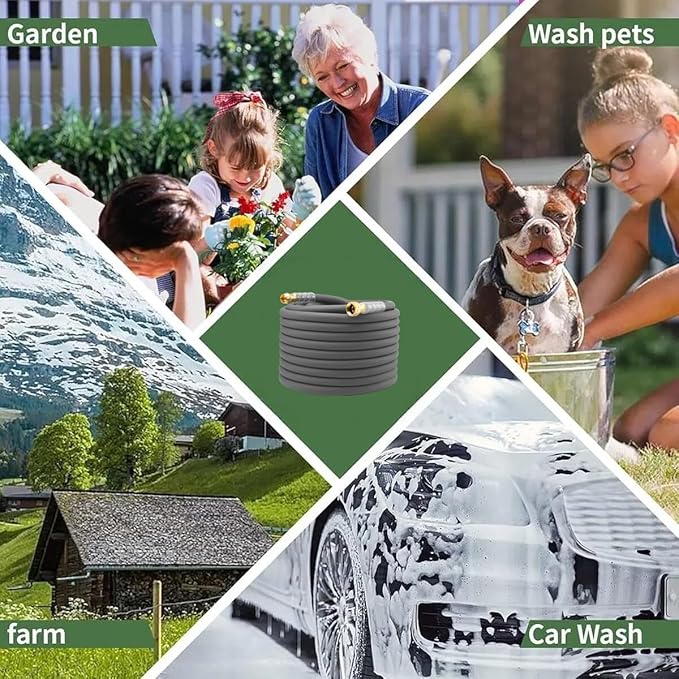 Heavy Duty Premium Garden Hose 125ft x 5/8", 300PSI Working, 1000PSI Burst, Hybrid Rubber Water Hose with Transparent Swivel Handle - Hot/Cold Water - Five Layered Braiding with Brass fittings (Grey)