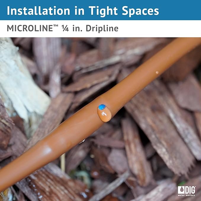 ML-506B ¼” 500’ MICROLINE™ Dripline, 6” Dual Outlet Emitter Spacing, UV-Resistant, Durable Poly Tubing for Garden Irrigation, Flexible, Water-Efficient, Easy Installation, Long-Term Use (Brown)