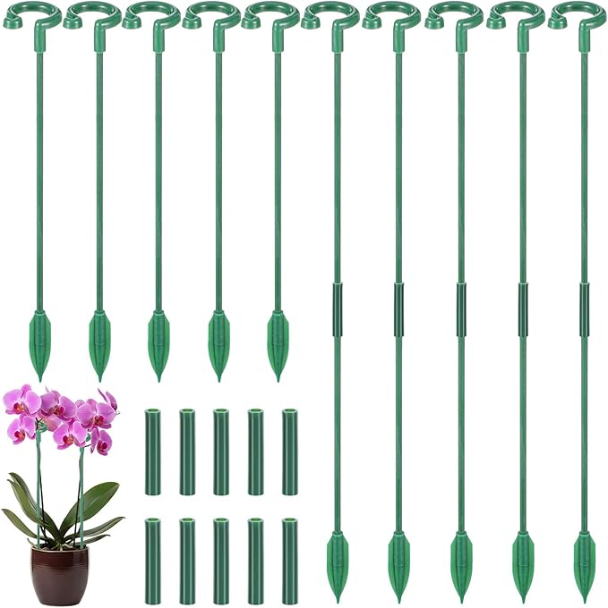 20 Pack Adjustable Plant Support Stakes,Orchid Stakes and Clips,Plant Holder Stick for Garden,Plants Supports for Tomato Rose Outdoor Indoor Plants(with 10 Extenders)