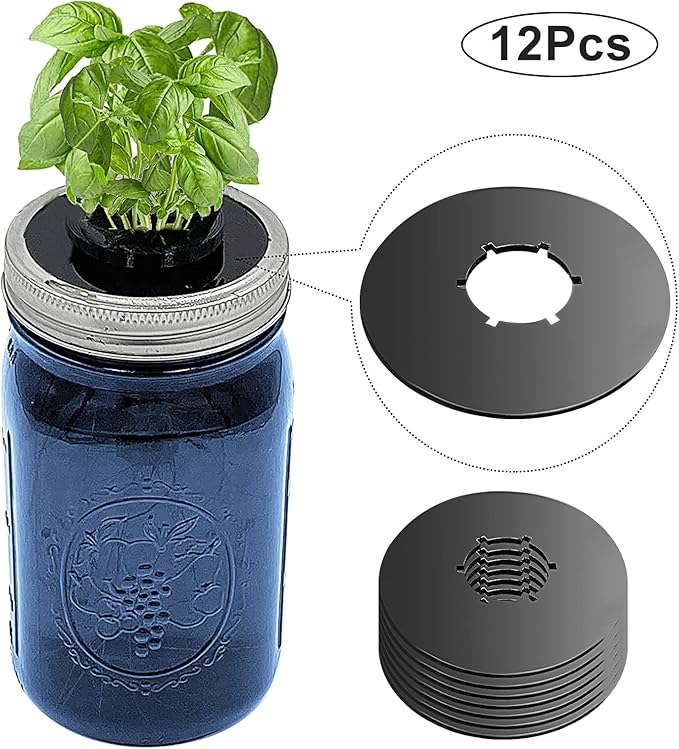 12PCS Kratky Lids Wide Mouth Hydroponic Cover Lids Kratky Mason Jar Lids Kratky Lid Insert Kratky Jar Cover Hydroponic Lids Kratky Hydroponics Supplies with Hole for Mason Jars Aerogardens Pods