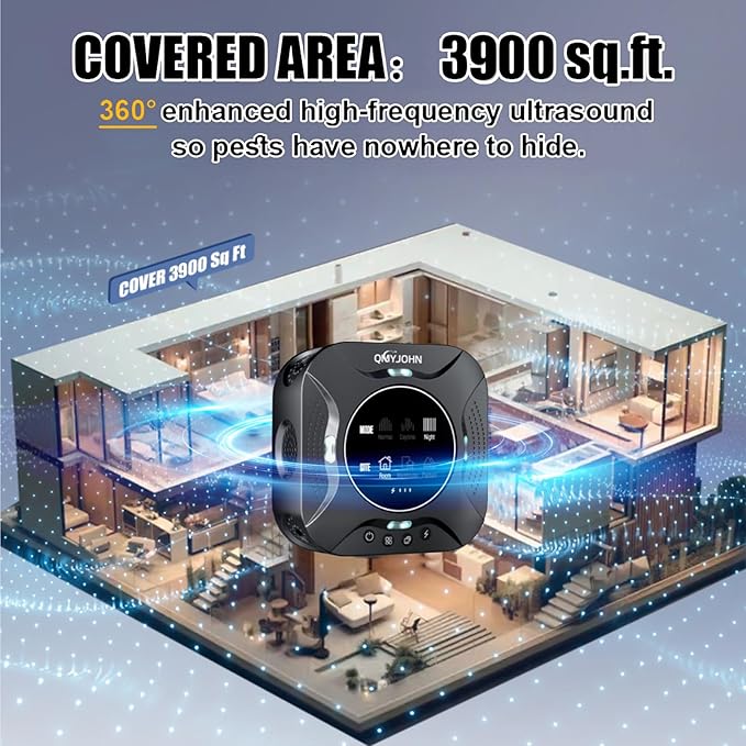 Indoor Ultrasonic Pest Repeller Plug-in with LED Strobe Light Display Screen,Effectively Repels mice,Squirrels,roaches & Other Rodents Within an Area of 3900 sq. ft.Suitable for attics,garages,etc.