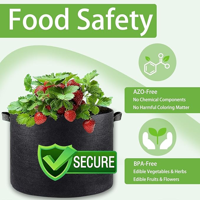 iGarden Grow Bags Tall,15 Gallon Grow Pots 5 Pack with Handles, Heavy Duty 320G Thickened Nonwoven Fabric Plant Bag for Vegetables, Black