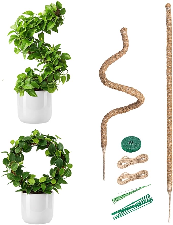 Mcbazel 2 Pack 47 Inch Bendable Moss Pole for Plants Monstera - Tall Coco Coir Plant Support Stakes for Large Indoor Climbing Plants Vines - Flexible Totem Stick Kit with Full Garden Ties
