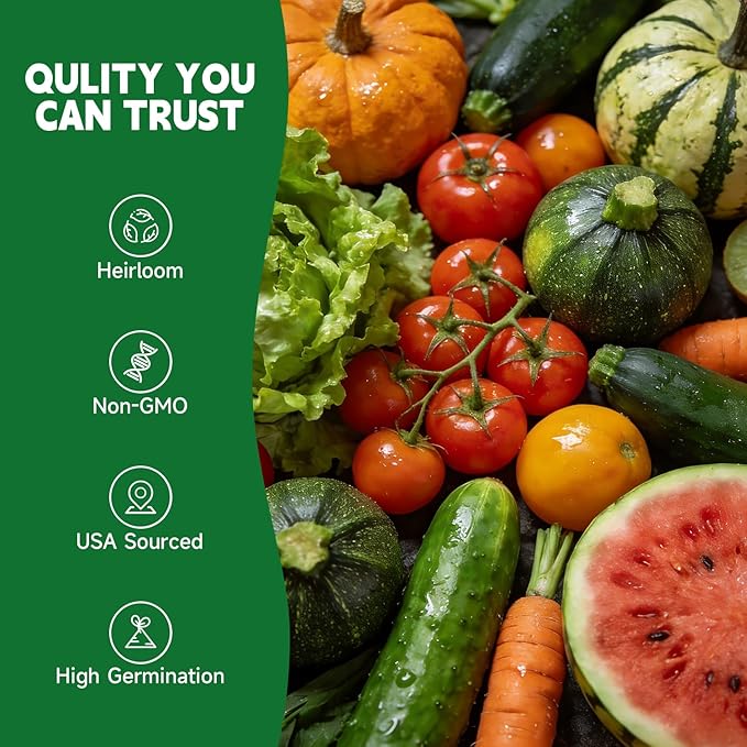37 Vegetable Seeds - 18,000+ Non GMO Heirloom Home Garden Seeds for Planting Vegetables Indoor and Outdoors, Fruit and Vegetable Seeds Variety Pack with Tomato, Basil, Cucumber, Lettuce and More