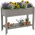 EasyUp 21 Gallon Raised Garden Bed with Wheels, Elevated Planter with Storage Shelf, Weatherproof Mobile Garden Box for Patio Balcony Vegetables & Flowers (Brown)