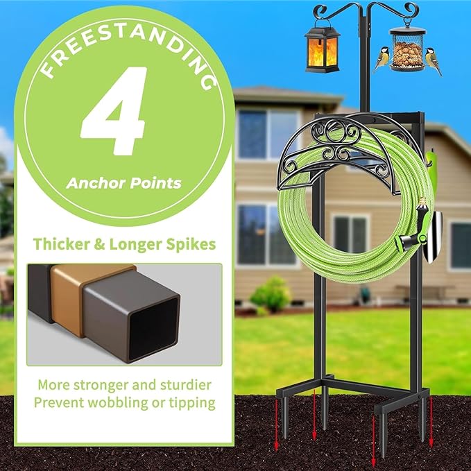 TomCare Garden Hose Holder Upgraded Water Hose Holder Heavy Duty 4 Spikes Hose Hanger Holds 160 Feet Hoses Stable Freestanding Hose Storage Organizer for Outside Yard