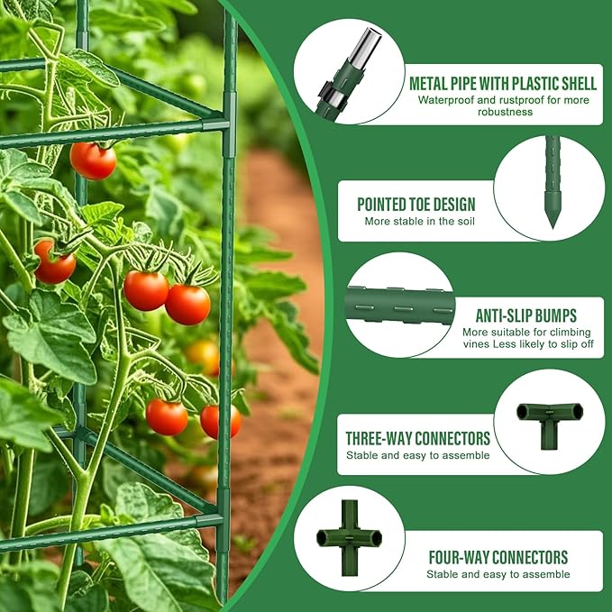 3 Pack Tomato Cages with Clips & Garden Wire, Outdoor Heavy Duty Square Tomato Plant Support Trellis for Climbing Vegetables, Flowers, Fruits, Garden (41.5 Inch)