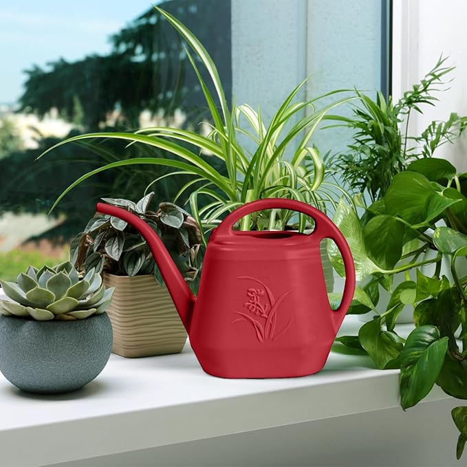 Grip Plastic Watering Can - for Indoor and Outdoor Plant - 1/2 Gallon - Wine Red