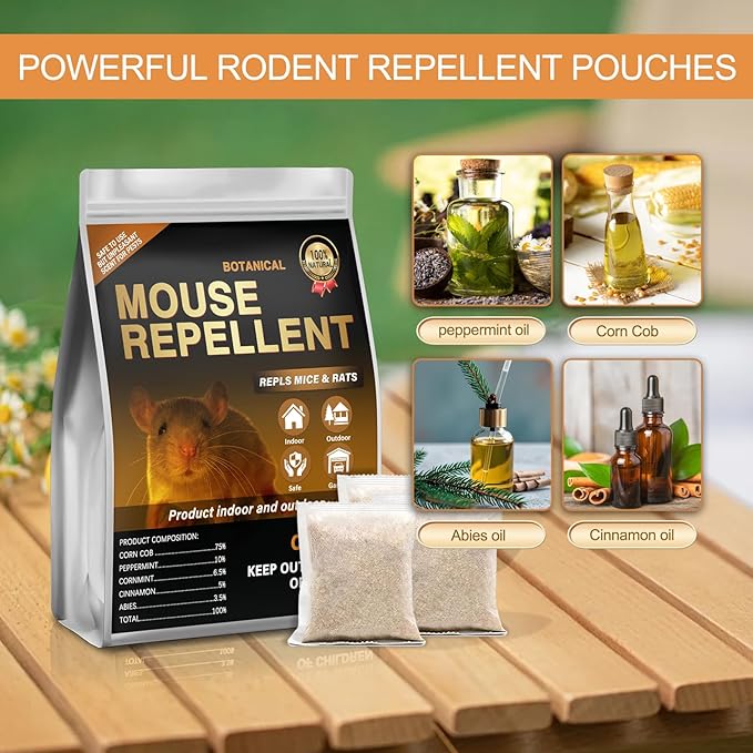 Mouse Repellent Pouches,24 Pack Rodent Repellent,Nature Peppermint Oil - Keep Mice Out of Car, Garage & House, Safe for Humans and Pets
