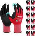 Safety Work Gloves MicroFoam Nitrile Coated-12 Pairs Pack,Red Seamless Knit Nylon Glove with Black Micro-Foam Nitrile Grip,Ideal for General Purpose,Automotive,Home Improvement,Painting(Medium)