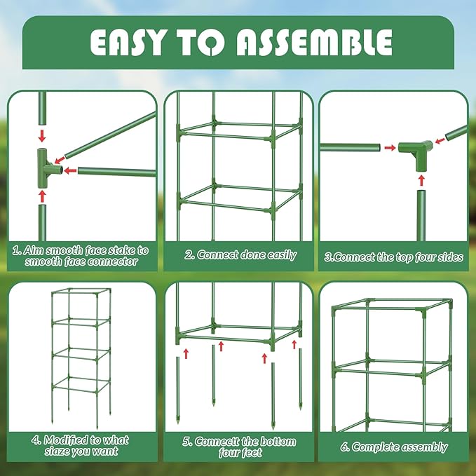Therwen 8 Packs Tomato Cages for Garden 41.5 x 15 x 15 Inches Square Tomato Plant Support Pole, Heavy Duty Steel Plant Tower Stakes Cucumber Trellis for Climbing Vegetables Flowers Fruits