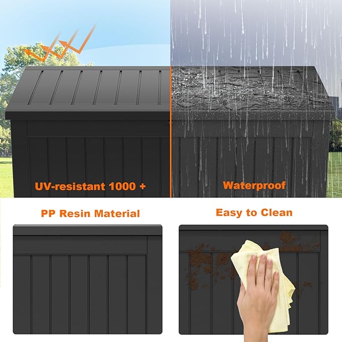 281 Gallon Large Resin Deck Box, Lockable Outdoor Storage Box for Patio Cushions Storage Furniture,Garden Tools, Pool Supplies, Weatherproof and UV Resistant (Black)