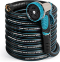 Heavy Duty Garden Hose 75 ft, NON-EXPANDABLE Water Hose with 10 Function Spray Nozzle, Lightweight Kink-less Hybrid Hose with Swivel Handle, Male to Female Fittings