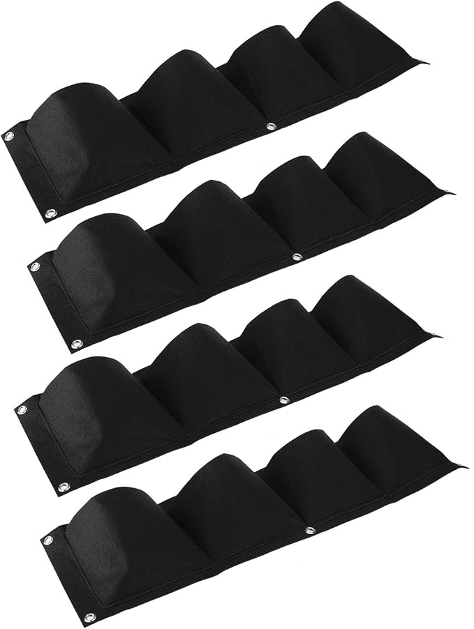 Hyuduo 4-Pocket Wall Hanging Planter Bags Reusable Felt Grow Bags for Indoor Outdoor Garden, Ideal for Flowers Vegetables Black 4-Pack