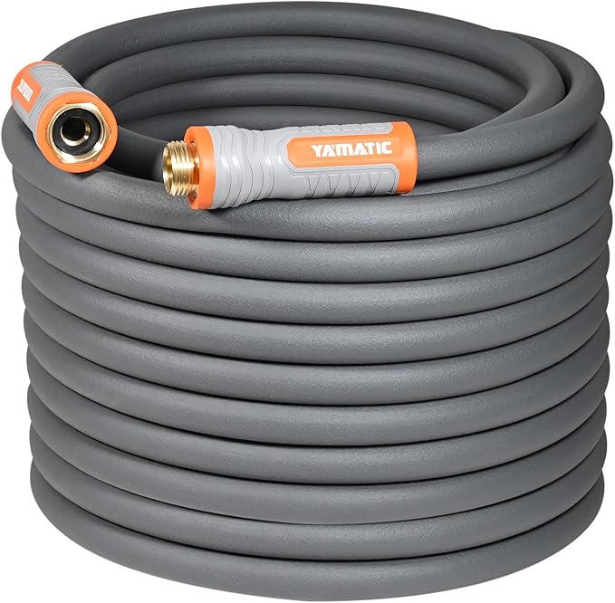 YAMATIC Heavy Duty Garden Hose 5/8 in x 100 ft with Swivel Handle, Super Flexible Water Hose, All-weather, Kink Resistant, Burst 600 PSI, Gray