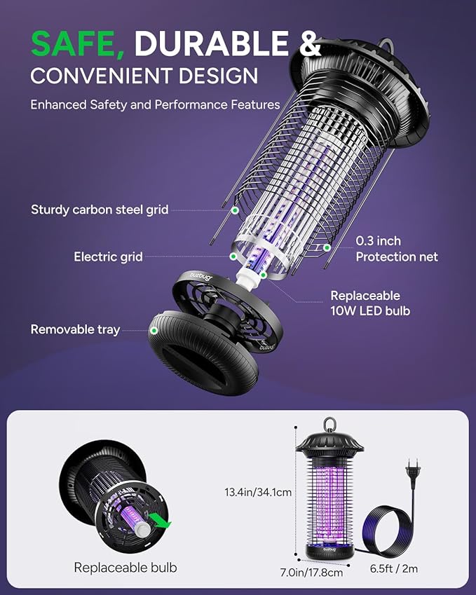 Buzbug LED Bug Zapper Indoor Outdoor, Up to 50,000 Hours Lifespan Lamps, 6.5 ft Power Cord, High-Voltage, Mosquito Zapper, Fly Trap Mosquito Trap, Fly Killer Fly Zapper -MO008C
