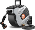 SUNPOW Retractable Garden Hose Reel - 1/2 inch x 85ft Wall Mounted Hose Reel with 3/4 inch Brass Fitting & 10 Function Sprayer Nozzle - Any Length Lock, Auto Rewind System, 180°Swivel Bracket- Grey