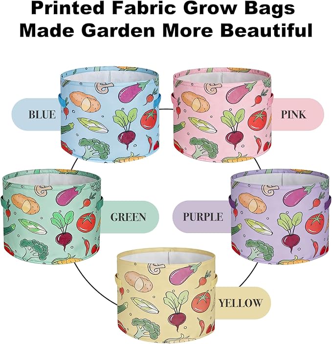 10 Gallon Grow Bags, Colorful Printed Plant Grow Bags, Fabric Planters Garden Bgas Garden Pots, Double-Layer Fabric Design, Dirty-Proof