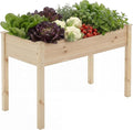 DUMOS Raised Garden Bed with Legs, 34x18x30 Inch Planter Box Outdoor with Liner for Herbs Flowers Vegetables, Elevated Wooden Garden Bed for Patio, Balcony and Backyard, Natural Wood
