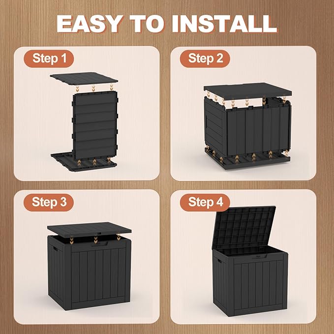 EFU Outdoor Storage Box 35 Gallon Deck Box (Indoor & Outdoor) Lockable UV Resistance Waterproof Resin Storage Bin Storage Box for Outdoor,Patio Storage(Black)