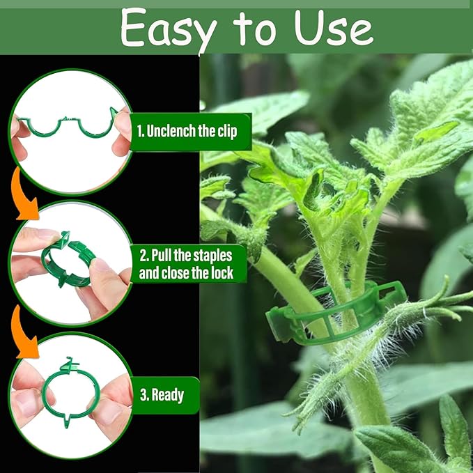 100PCS Green Plant Support Clips, Tomato Clips, Garden Clips, Trellis Clips, Vine Clips for Climbing Plants to Prevent Tomatoes from Pinching or Falling Off