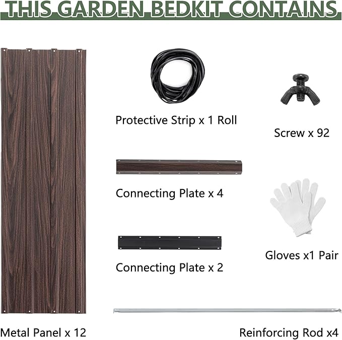 Galvanized Raised Garden Beds 6x3x2FT Outdoor Planter Boxes with Safety Edging and Gloves Metal Garden Bed Kit for Vegetables Flower and Fruits (Brown Wood Grain