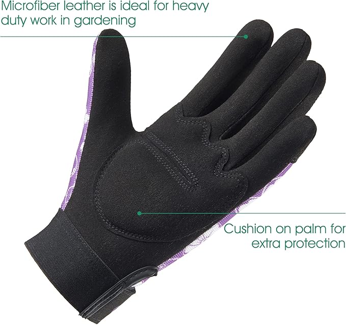 COOLJOB Medium Size Thorn Proof Garden Gloves Set for Women, Purple and Orange, 2 Pairs