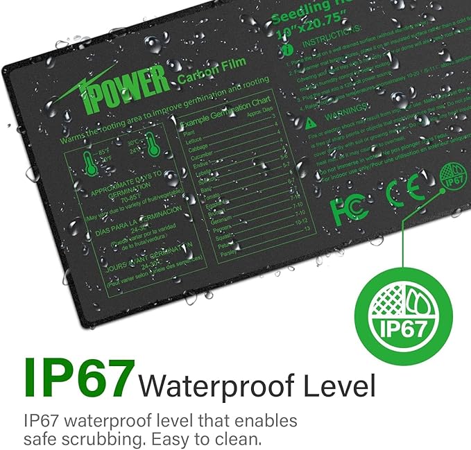 iPower Seeding Heat Mat with Thermostat Temperature Adjustable Knob, Durable Warm Hydroponic Plant Germination Starting Pad