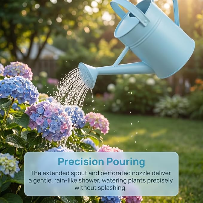 White Metal Watering Can 1 Gallon, Small Galvanized Steel Watering Can with Sprinkler Head for Indoor and Outdoor Plants, Vintage Decorative Gardening Tool (Blue)