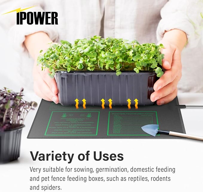 iPower 20" x 20.75" Seeding Heat Mat with Thermostat Temperature Adjustable Knob Durable Warm Hydroponic Plant Germination Starting Pad, Black