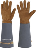 HANDLANDY Long Gardening Gloves for Men Women, Thorn Proof Rose Pruning Leather Garden Yard Gauntlet Glove, Gardening Gifts